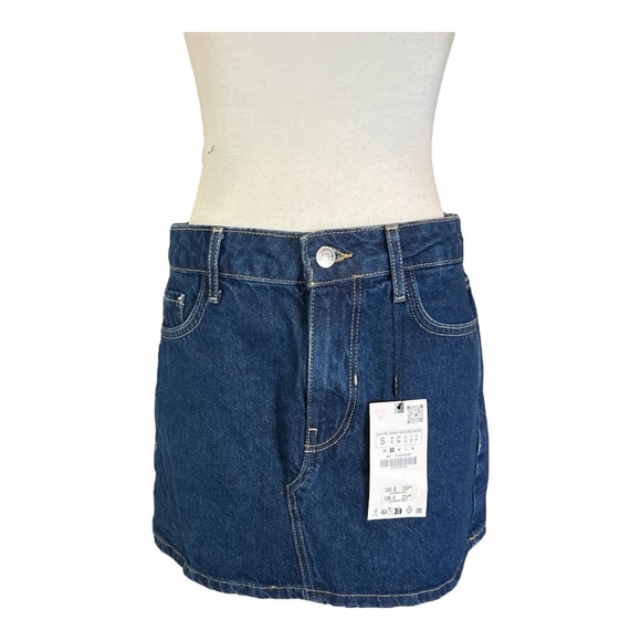NWT ZARA Premium Denim Mini Skirt Sz S Blue Country Concert - Picture 2 of 7